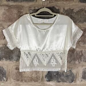 VTG‎ Victoria's Secret Top Woman's Small White Satin Lace Coquette Festival Sexy
